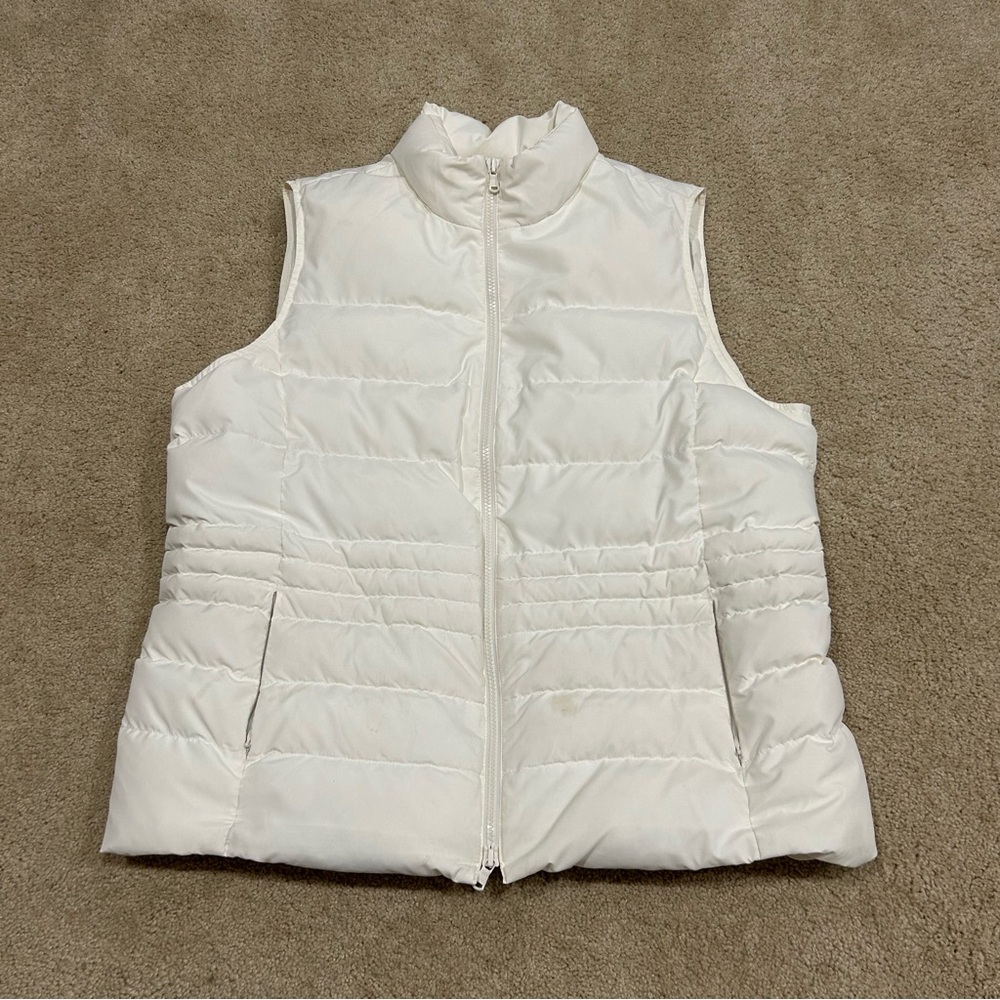 TALBOTS Womens XL Ivory Goose Down PUFFER VEST Zip-Up